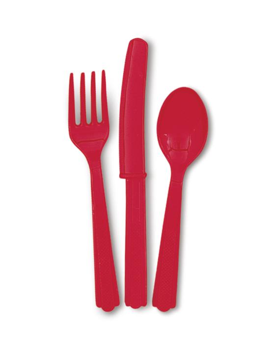 Set de cubiertos de plástico color rojo - Línea Colores Básicos