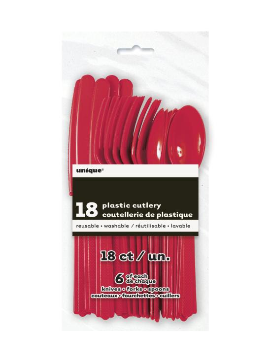 Set de cubiertos de plástico color rojo - Línea Colores Básicos