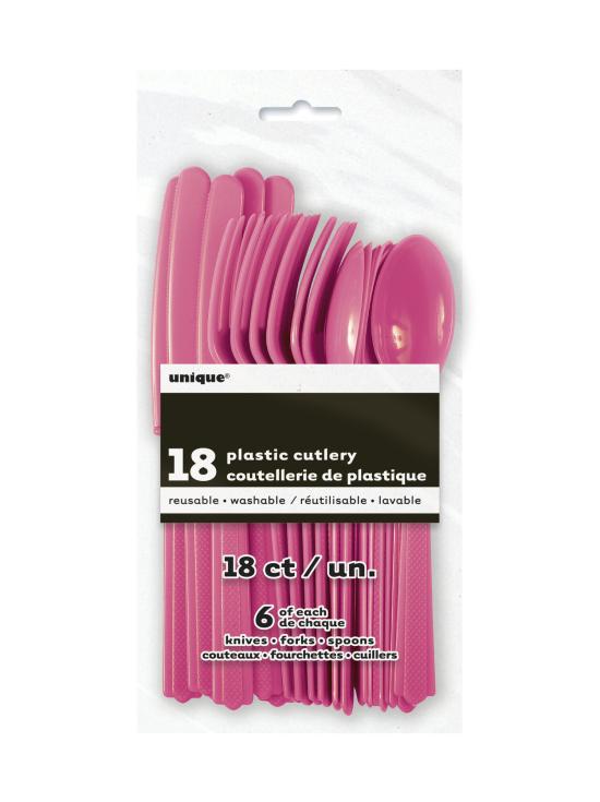 Set de cubiertos de plástico color rosa - Línea Colores Básicos