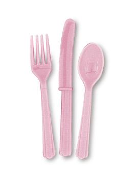 Set de cubiertos de plástico color rosa claro - Línea Colores Básicos