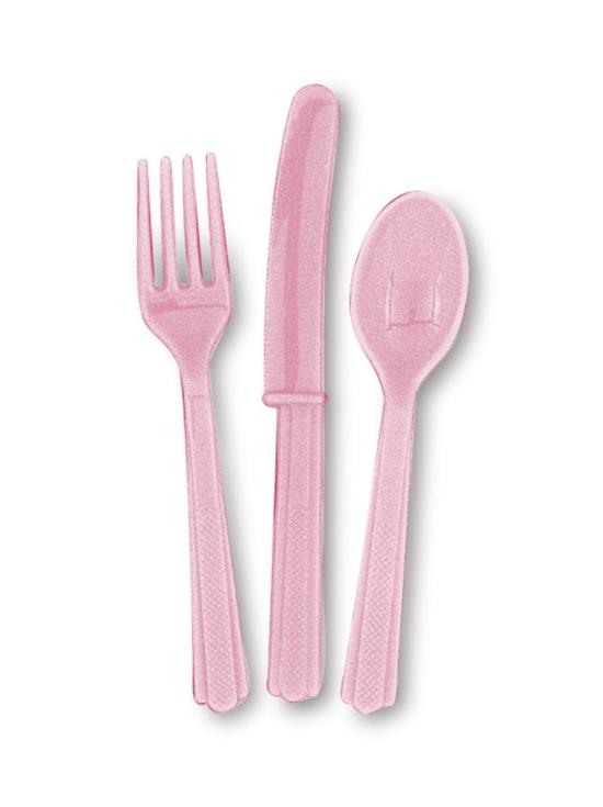 Set de cubiertos de plástico color rosa claro - Línea Colores Básicos