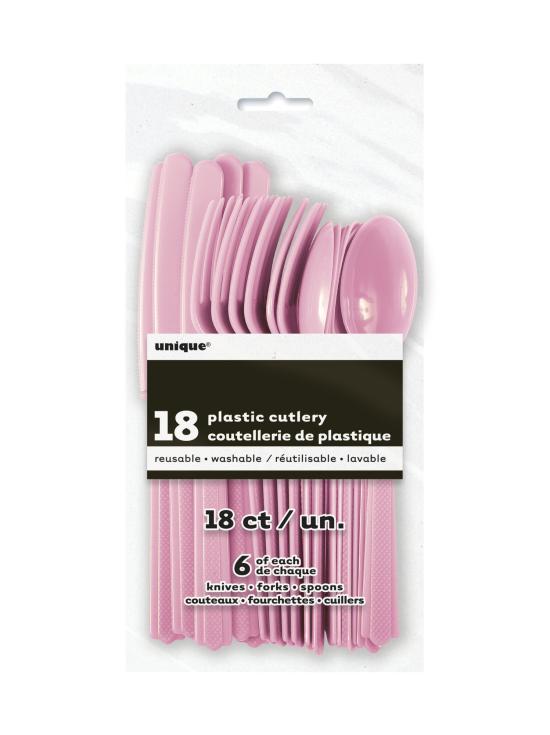 Set de cubiertos de plástico color rosa claro - Línea Colores Básicos