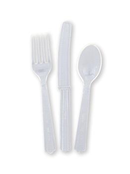 Set de cubiertos de plástico color transparente - Línea Colores Básicos