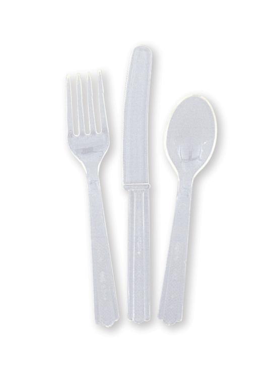 Set de cubiertos de plástico color transparente - Línea Colores Básicos
