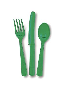 Set de cubiertos de plástico color verde esmeralda - Línea Colores Básicos