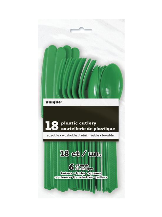 Set de cubiertos de plástico color verde esmeralda - Línea Colores Básicos