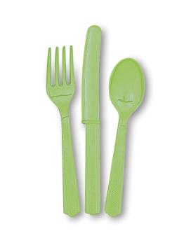 Set de cubiertos de plástico color verde lima - Línea Colores Básicos