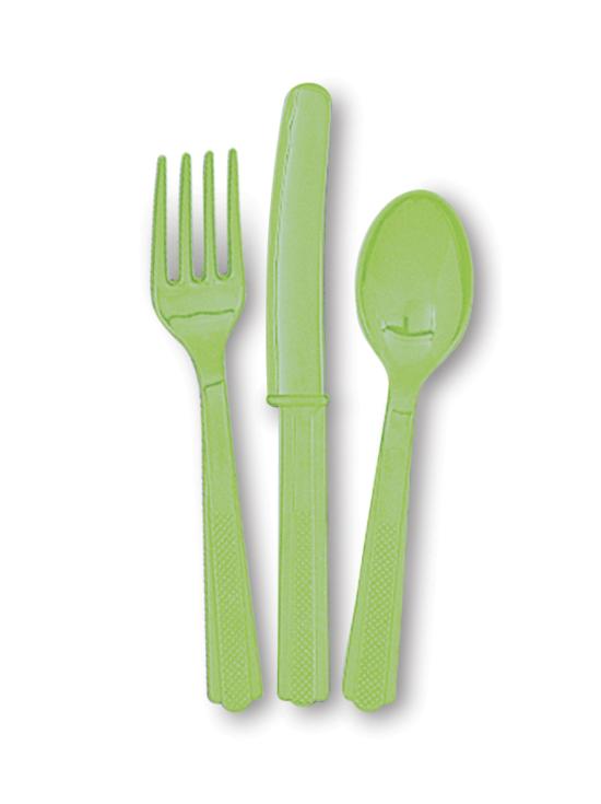 Set de cubiertos de plástico color verde lima - Línea Colores Básicos