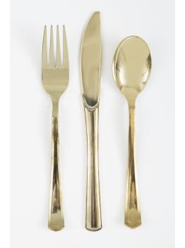 Set de cubiertos de plástico dorados - Línea Colores Básicos