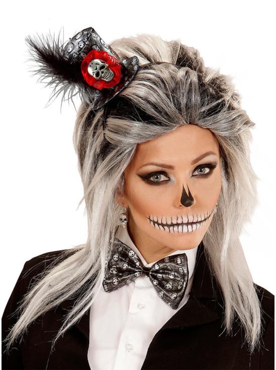 Set de mini sombrero y pajarita calavera para mujer