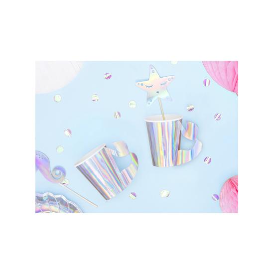 Vasos de papel con asa de cola de sirena iridiscente - Iridescent Mermaid - 6 unidades