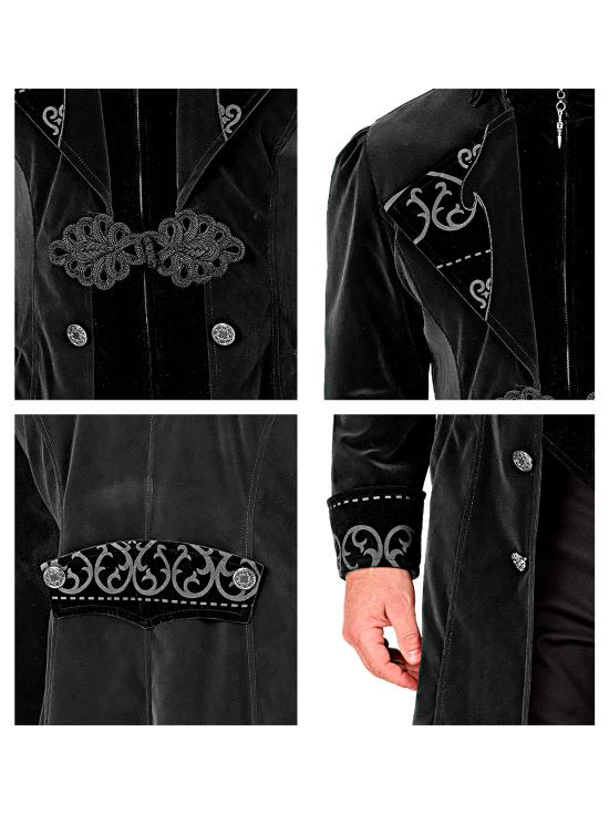 Fraque gótico masculino de veludo steampunk, fantasia de carnaval e cosplay de Halloween