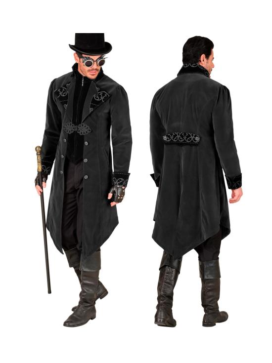 Fraque gótico masculino de veludo steampunk, fantasia de carnaval e cosplay de Halloween