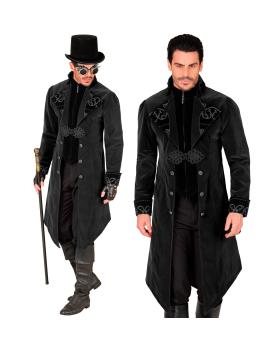 Fraque gótico masculino de veludo steampunk, fantasia de carnaval e cosplay de Halloween