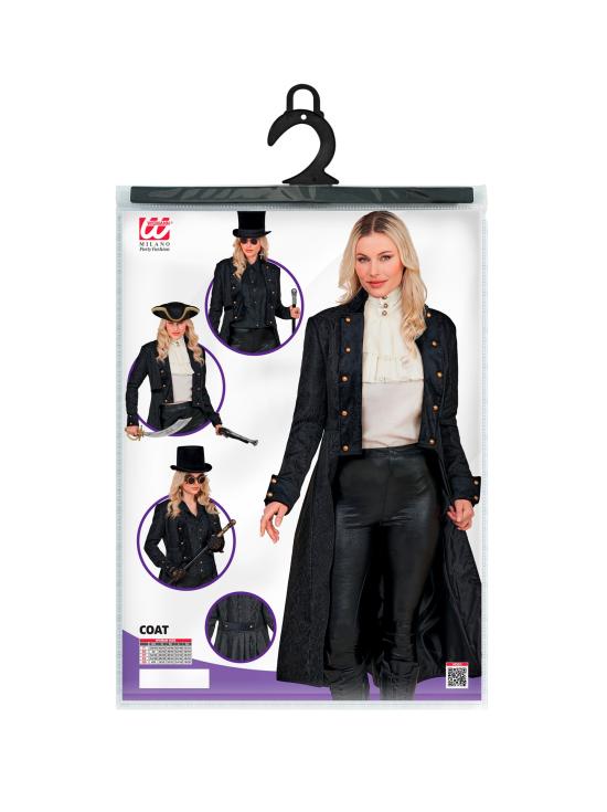 Casaco preto vitoriano para trajes de época e steampunk.