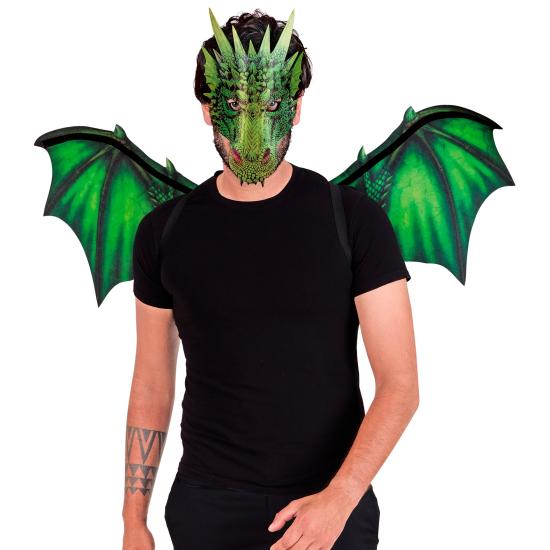 Asas e máscara de dragão verde