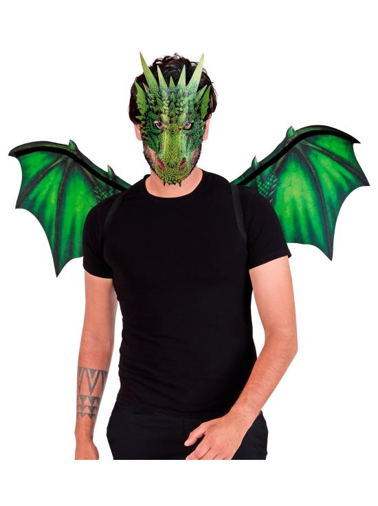 Asas e máscara de dragão verde