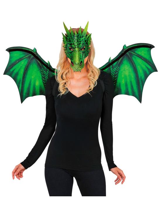 Asas e máscara de dragão verde