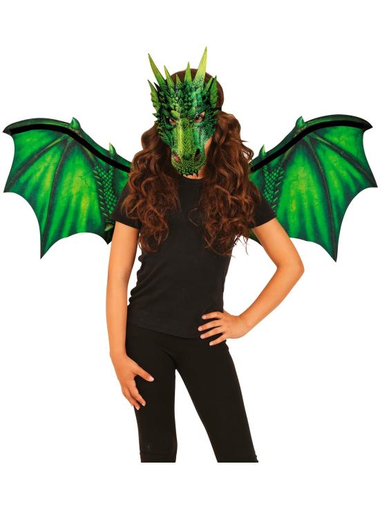 Asas e máscara de dragão verde