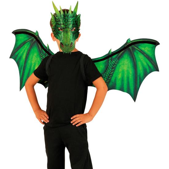 Asas e máscara de dragão verde