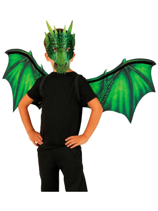 Asas e máscara de dragão verde