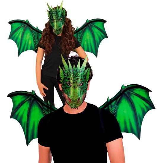 Asas e máscara de dragão verde