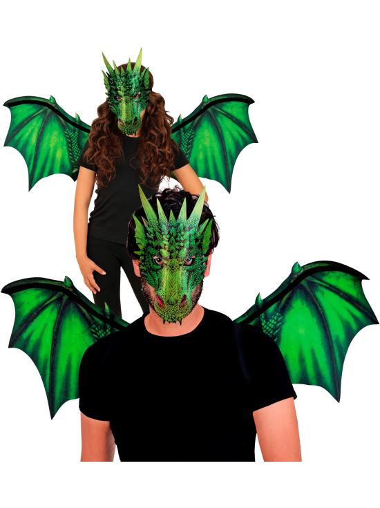 Asas e máscara de dragão verde