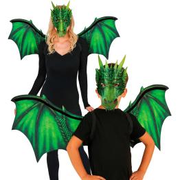 Asas e máscara de dragão verde