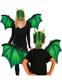 Asas e máscara de dragão verde