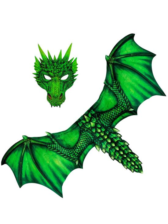 Asas e máscara de dragão verde