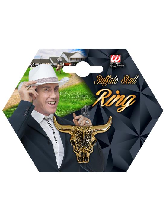 Anel de caveira de búfalo dourado