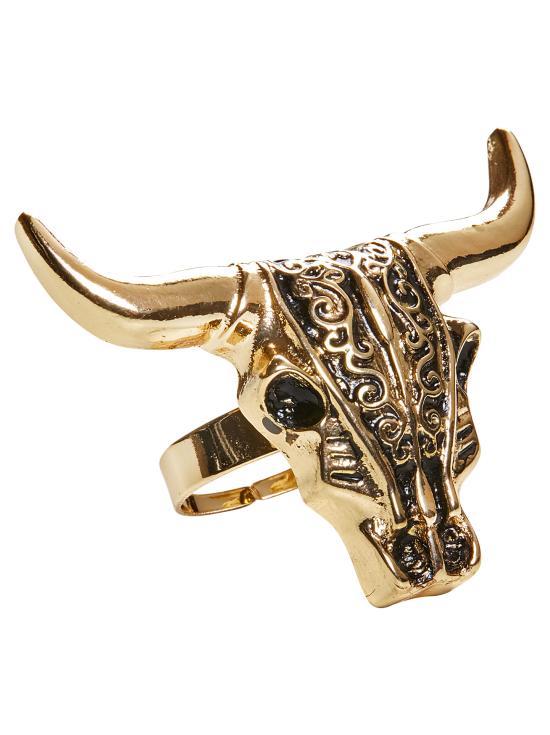Anel de caveira de búfalo dourado