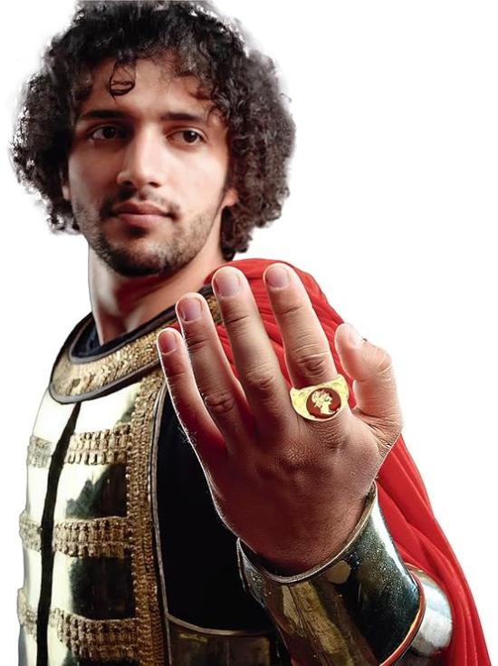 Anel Romano Vermelho – Acessório de Joia para Trajes de Gladiador e Imperador