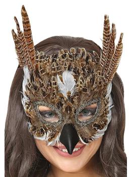 Máscara de Coruja com Plumas para Fantasias