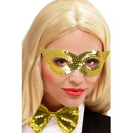 Máscara colorida de lantejoulas em ouro