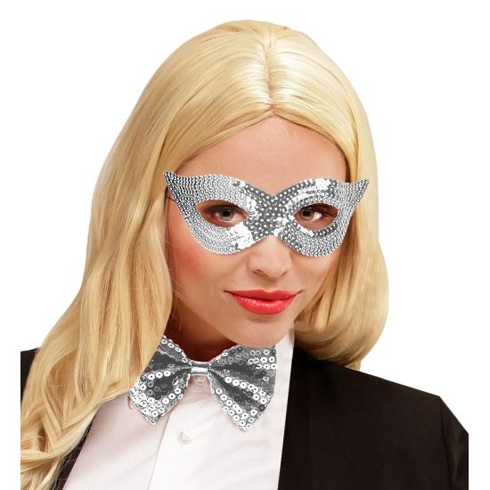Máscara de lantejoulas coloridas em prata