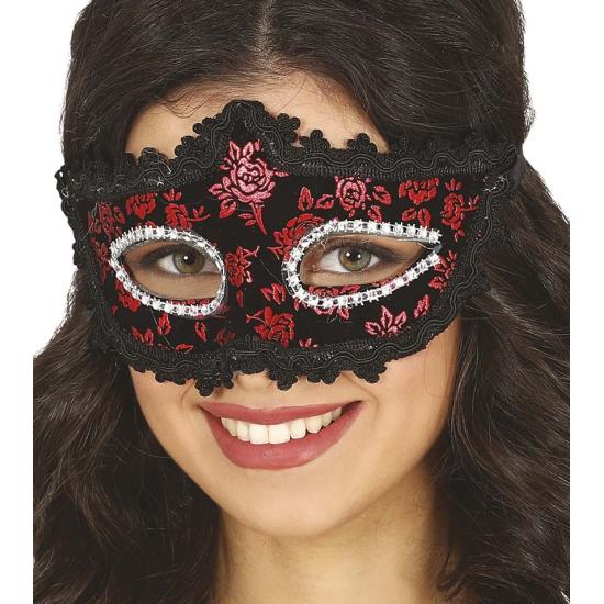 Máscara de seda preta e vermelha