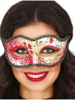 Máscara veneziana pintada de vermelho