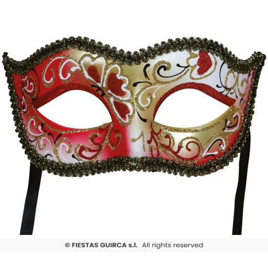 Máscara veneziana pintada de vermelho