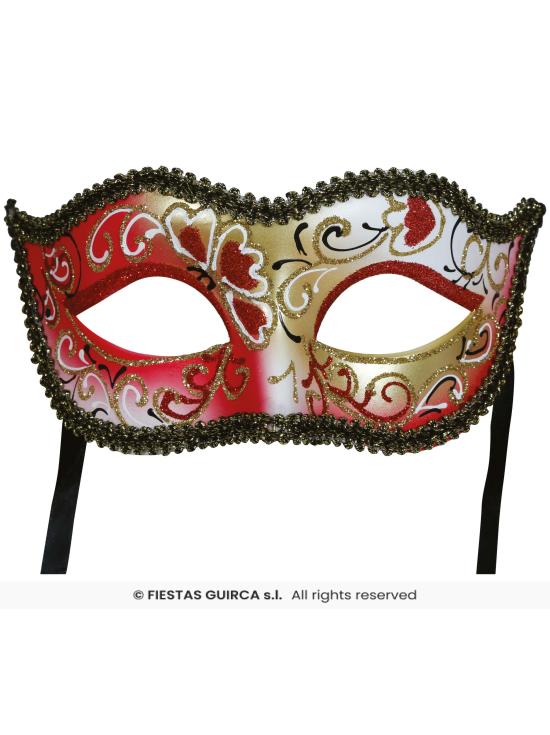 Máscara veneziana pintada de vermelho