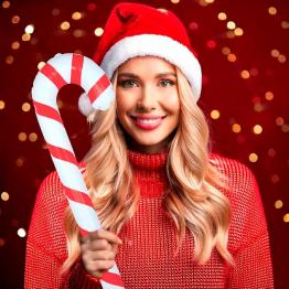 Bengala doce de Natal inflável (90 cm) - Branca e vermelha