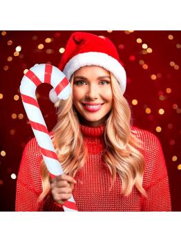 Bengala doce de Natal inflável (90 cm) - Branca e vermelha