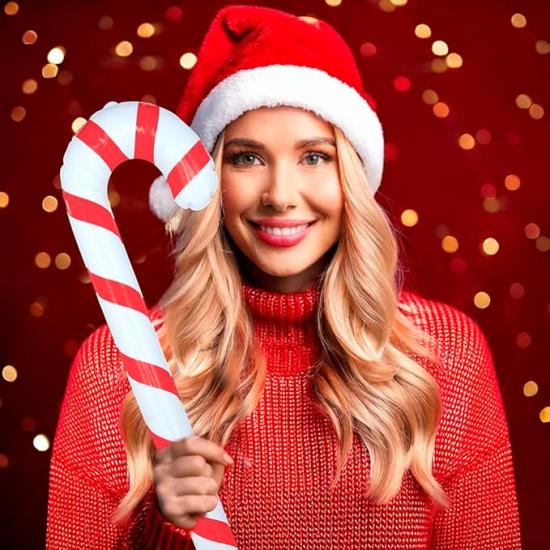 Bengala doce de Natal inflável (90 cm) - Branca e vermelha