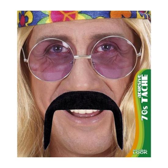 Bigode preto dos anos 70 com adesivo.