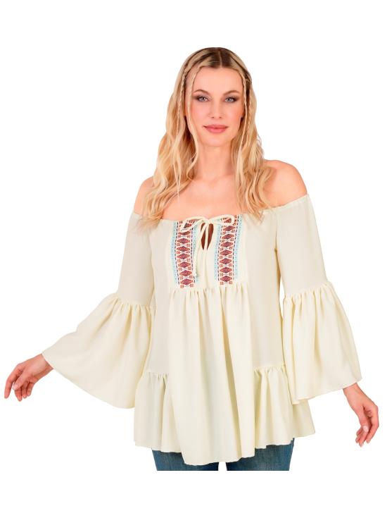 Blusa hippie feminina com mangas sino
