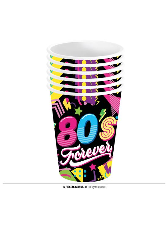 Saco de 6 copos dos anos 80 240 ml 9 cm
