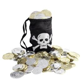 Saco de moedas pirata, preto, com moedas