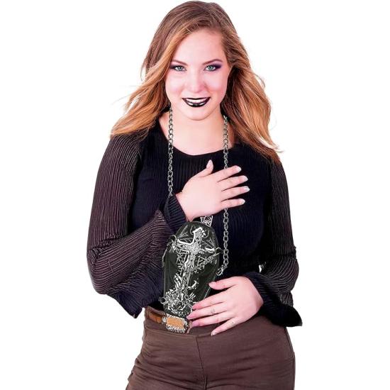 Bolsa Caixão Preto (17x10 cm) – Acessório Unissex para Halloween e Festas