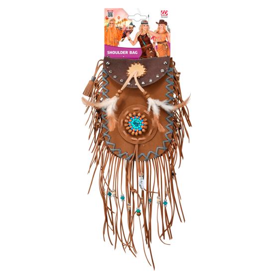 Bolsa indiana marrom com franjas e penas Bolsa indiana marrom com franjas e penas