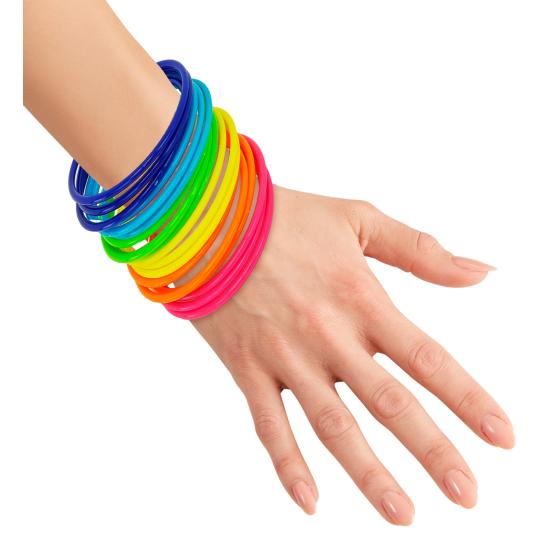 Pulseiras Neon Multicoloridas – Pacote com 18 unidades.